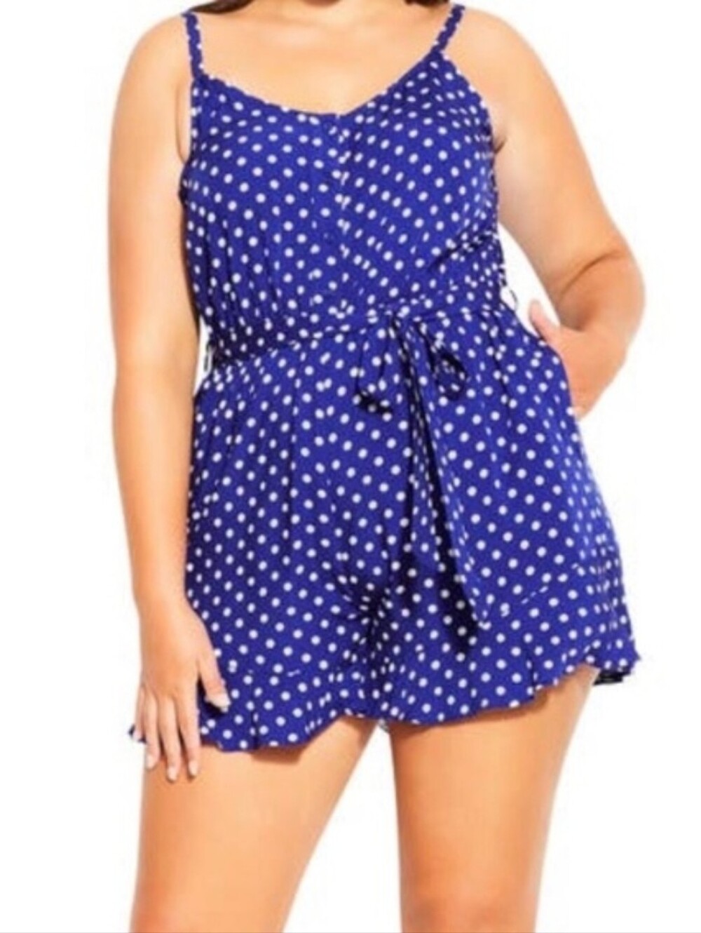 City Chic Playsuit Romper Womens 24 Blue White Polka Dot Sleeveless Shorts NEW